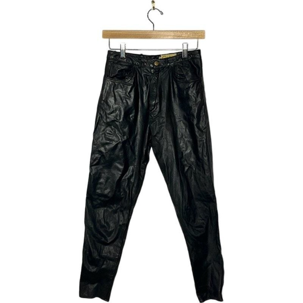 Carla New York Leather Pants Womens 8 Black Good Vintage Tapered Ankle Zip High‎